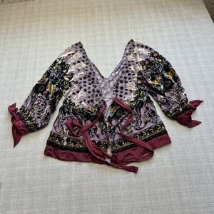 Hale Bob Top Small‎ Silk Blend Burnout Velvet Wrap Boho Whimsigoth Festival